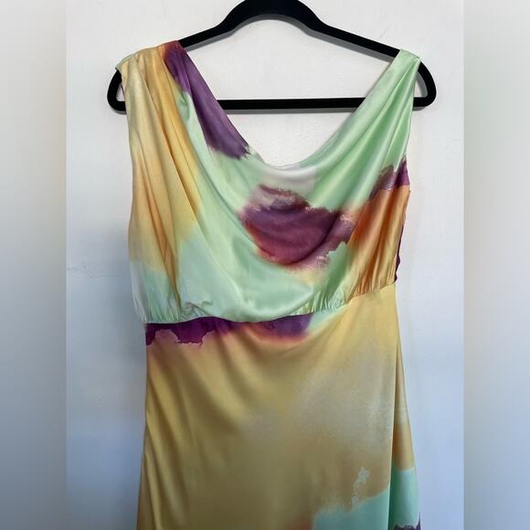 Hello Molly Talk To Me Midi Dress Size 8 – One Shoulder Satin Pastel Print - Picture 6 of 11
